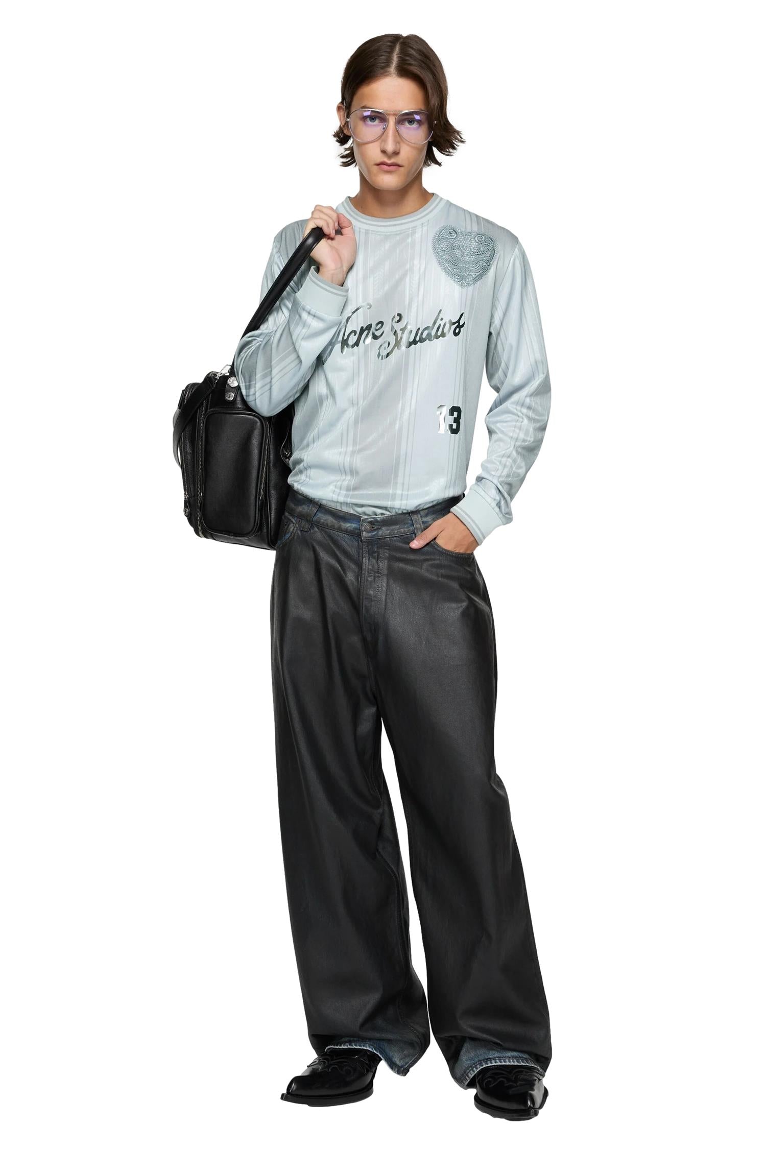 Acne Logo Sports Jersey Longsleeve Grå Mønster - modostore.no