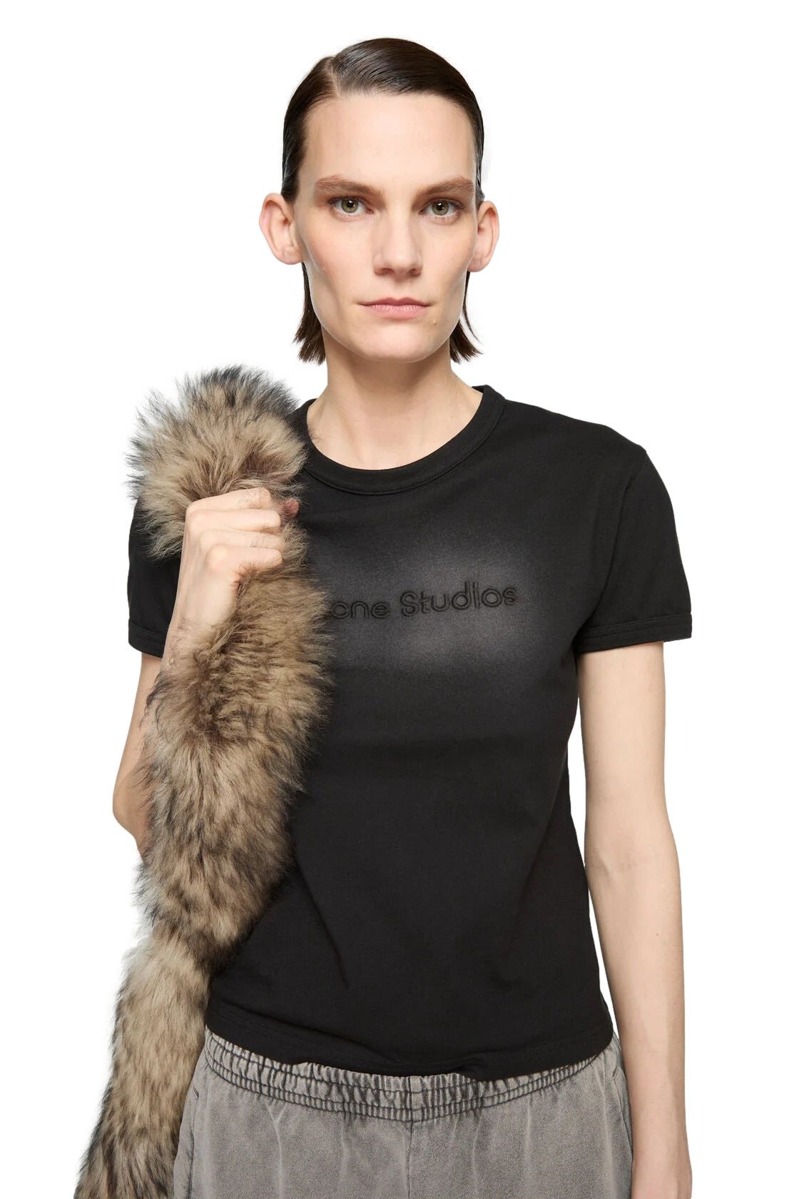 Acne Logo T-shirt - Fitted Fit T-shirt Mørkegrå - modostore.no