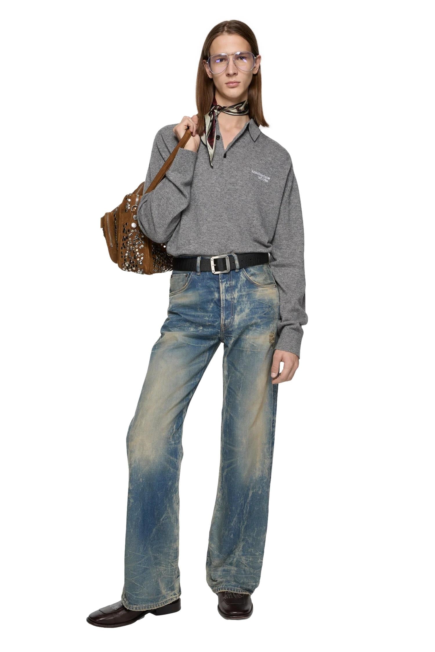 Acne Polo Knit Genser Grå - modostore.no