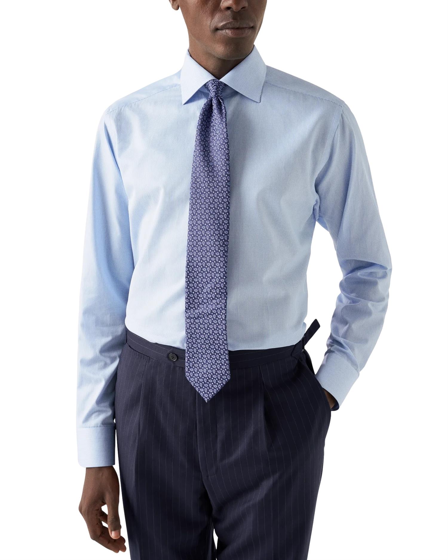 Eton Fine Stripe Signature Twill Shirt Skjorte Lyseblå Striper - modostore.no