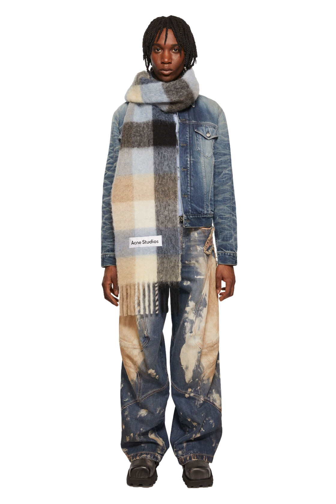 Acne Mohair Checked Scarf Skjerf Blå Og Beige - modostore.no
