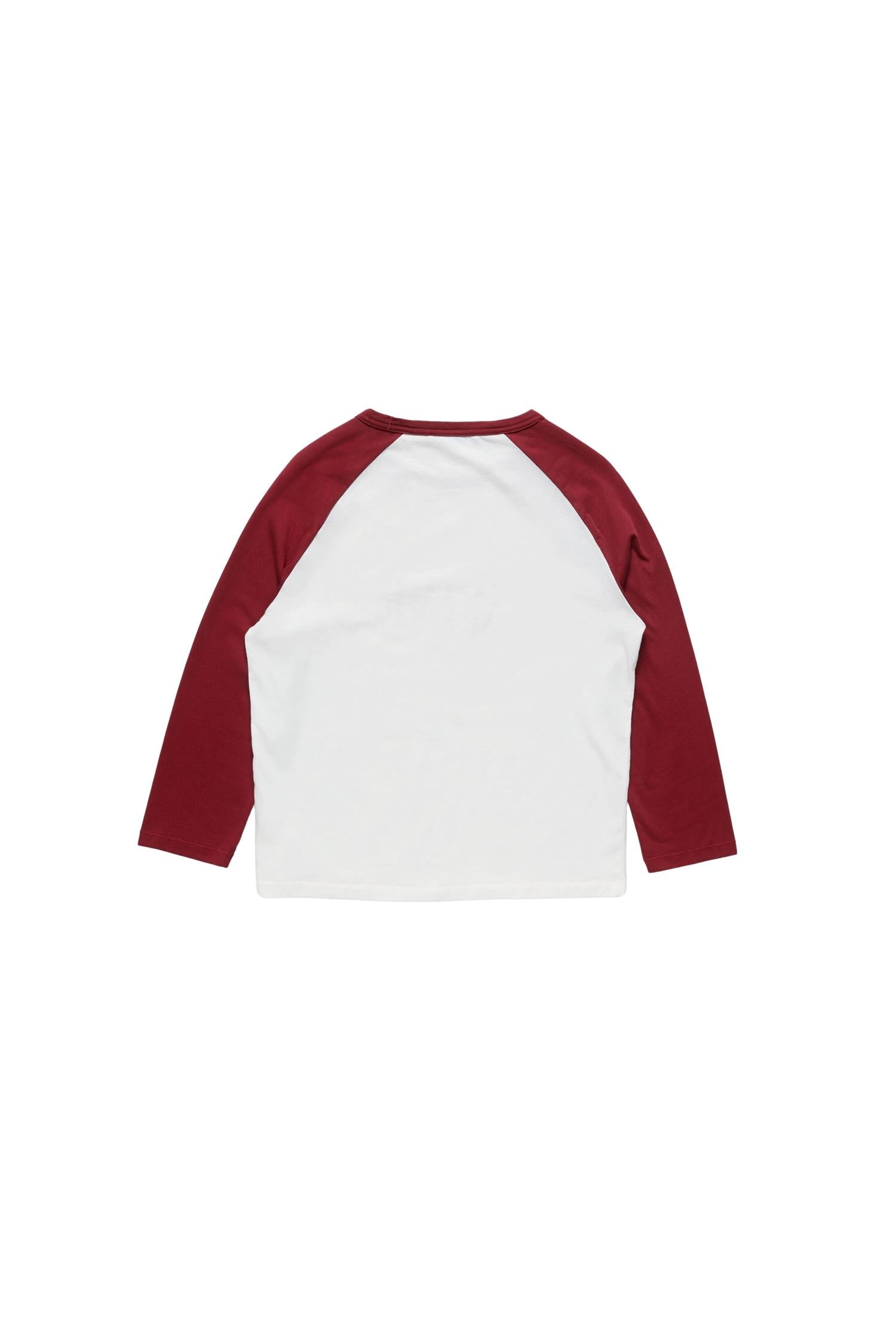 Beige Acne longsleeve med grafisk vinmotiv, rød og svart design, komfortabel og stilfull t-skjorte for casual bruk.