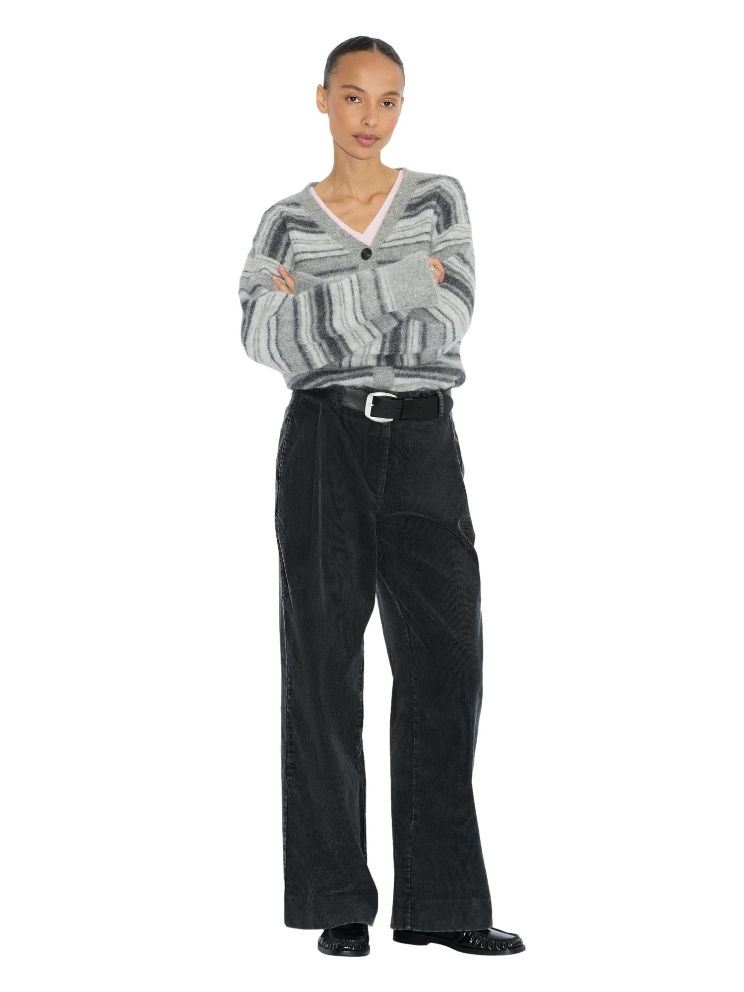 Holzweiler Fluffy Stripe Cardigan Cardigan Grå Striper