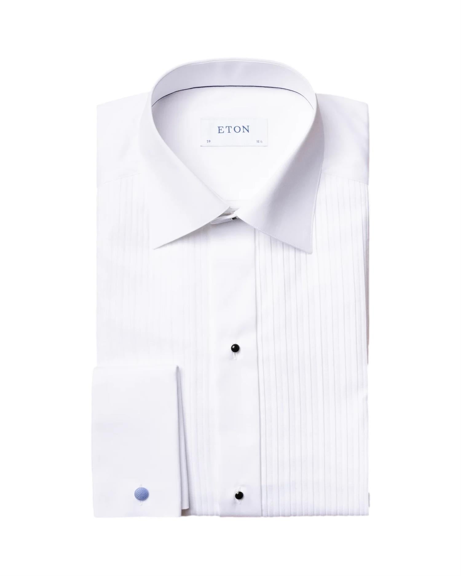 Eton hvit plissé smoking skjorte for menn, elegant hvit skjorte med klassisk design og skreddersydd passform