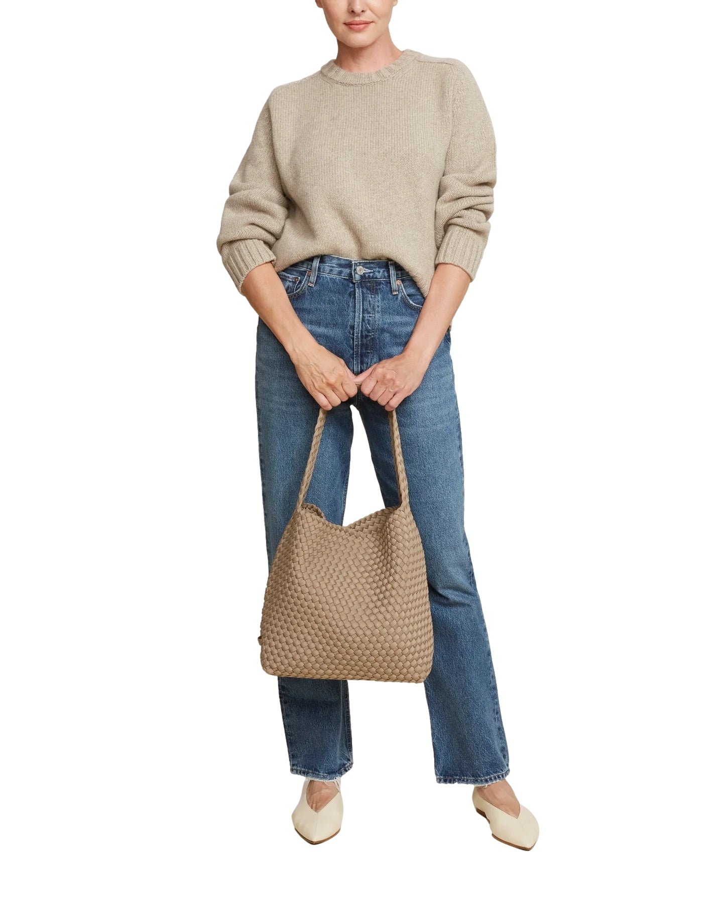 Naghedi Nomad Medium Hobo veske i cashmere i taupe, myk og romslig med skulderrem og moderne design.