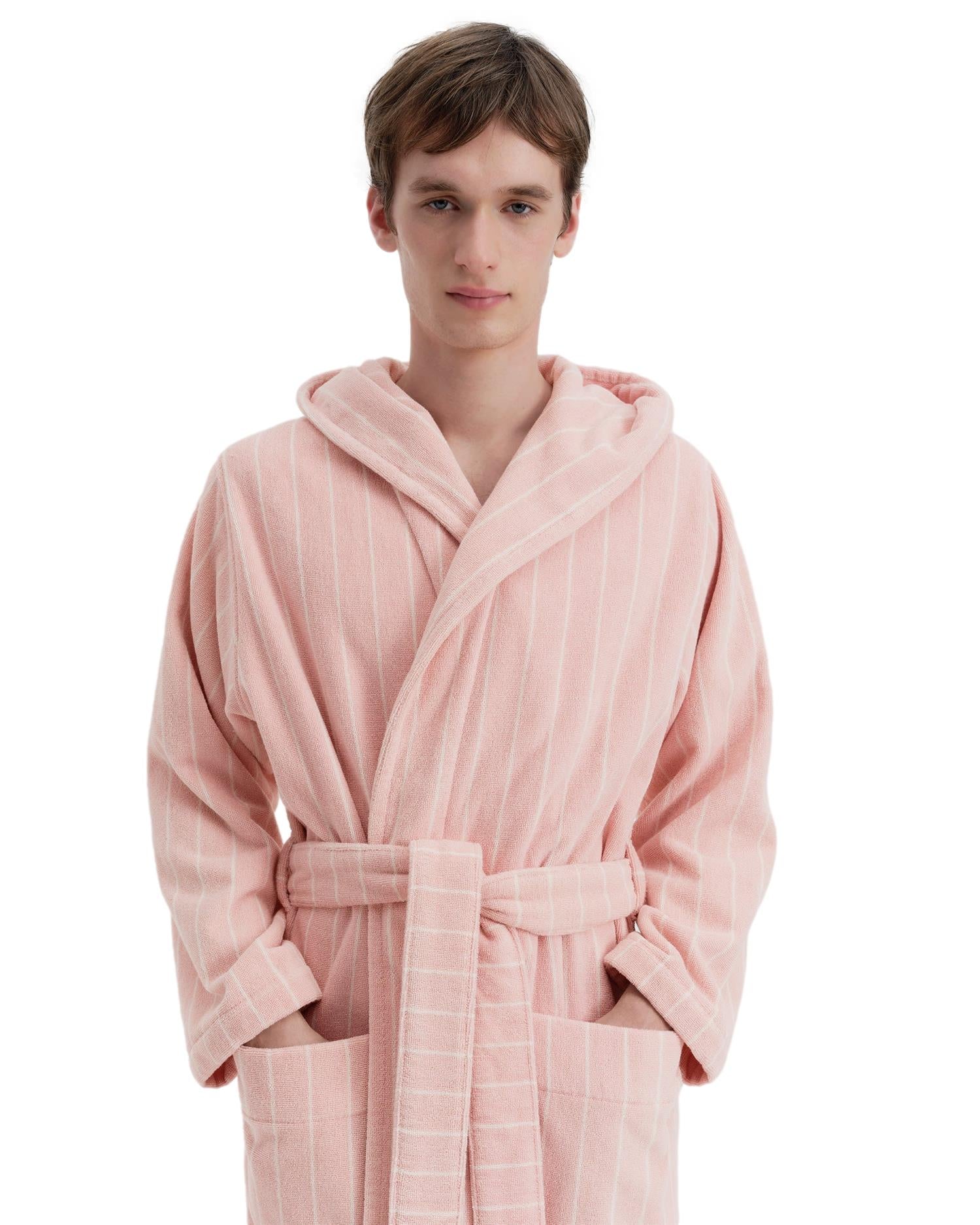 Tekla Hooded Bathrobe Shaded Pink Stripes Undertøy Morgenkåpe Stripet Rosa