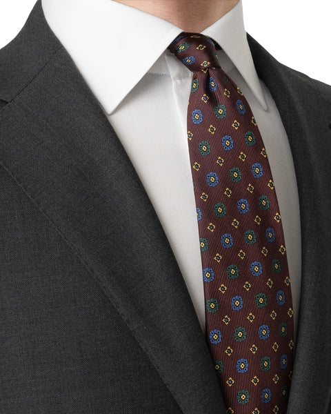 Eton Geometric Woven Slik Tie Slips Burgunder Mønster