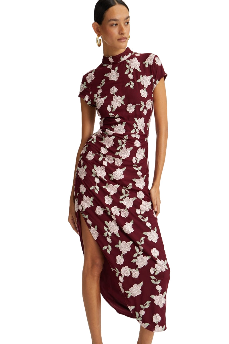 ROTATE Mesh Asymmetric Dress Kjole Vinrød - modostore.no