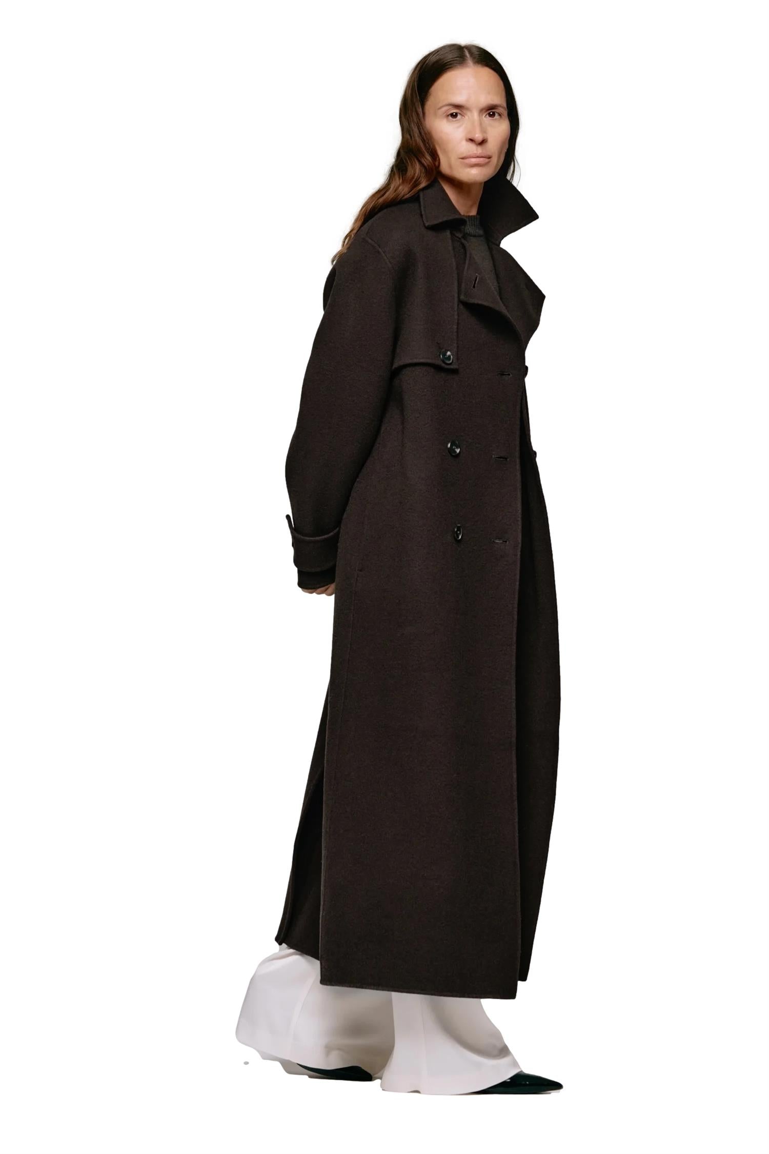 Julie Josephine Thale Wool Trenchcoat Jakke Mørkebrun - modostore.no
