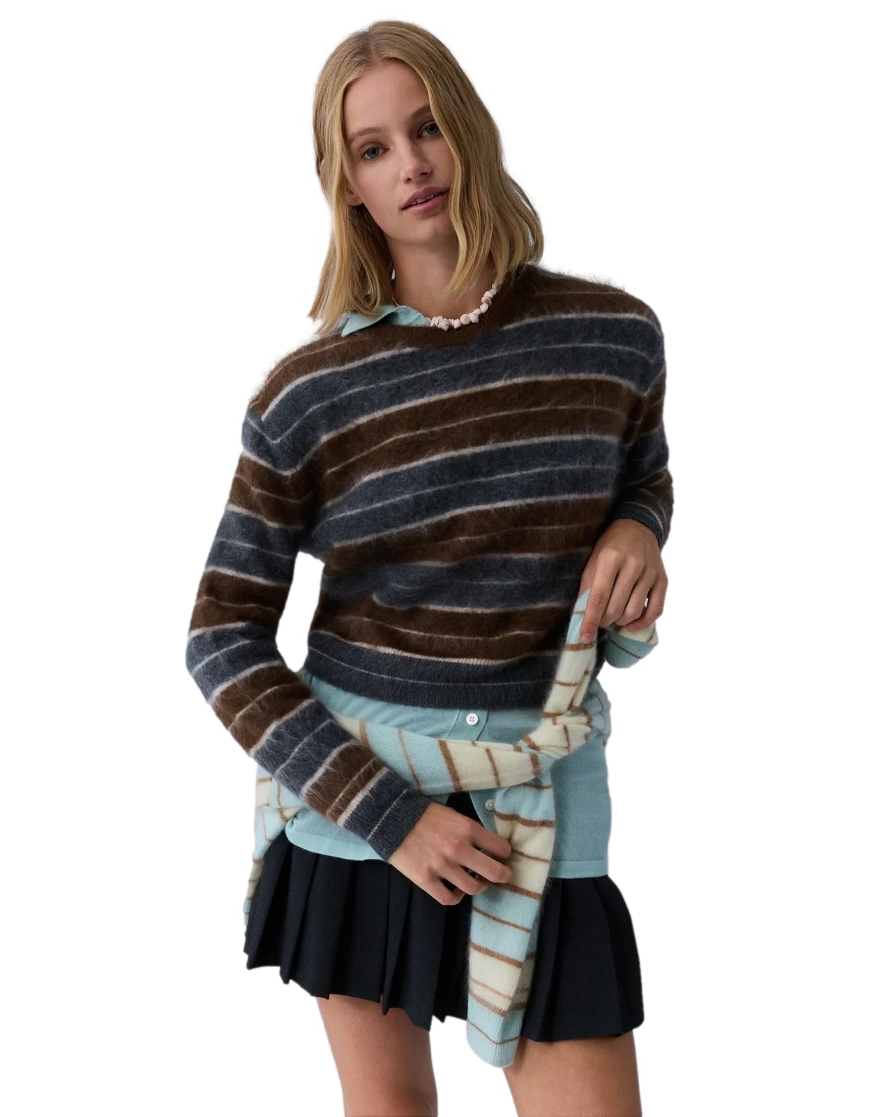 Guest In Residence Grizzly Stripe Crew Genser Brun Mønster