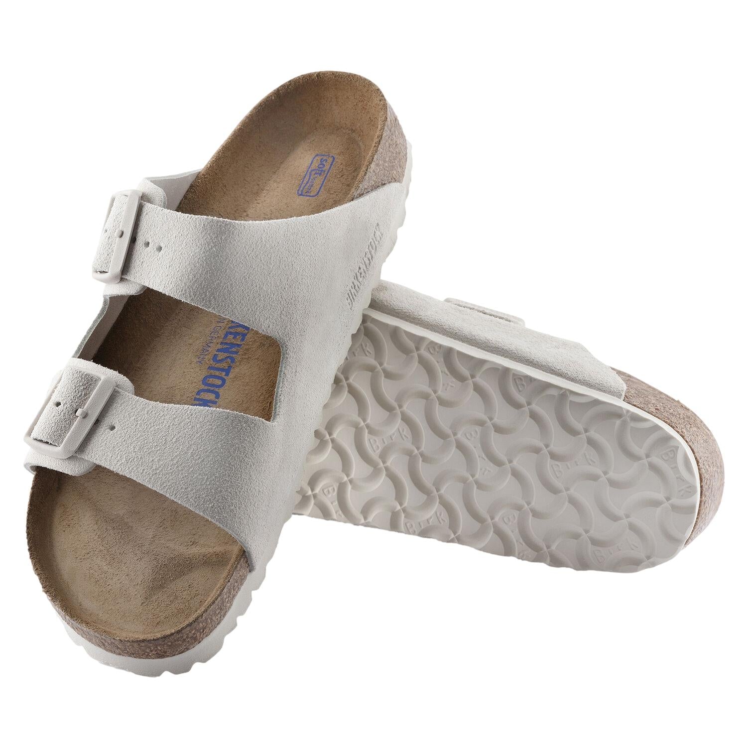 Birkenstock Arizona sko i semsket lær, smal passform, antikk hvit farge, komfortabelt og stilfullt for dame.
