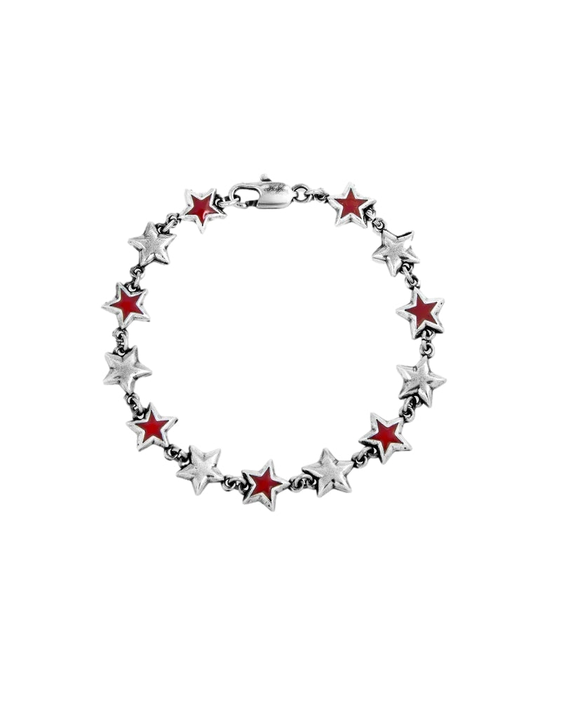 TwoJeys Red Enameled Stars Bracelet Armbånd Sølv Og Rød