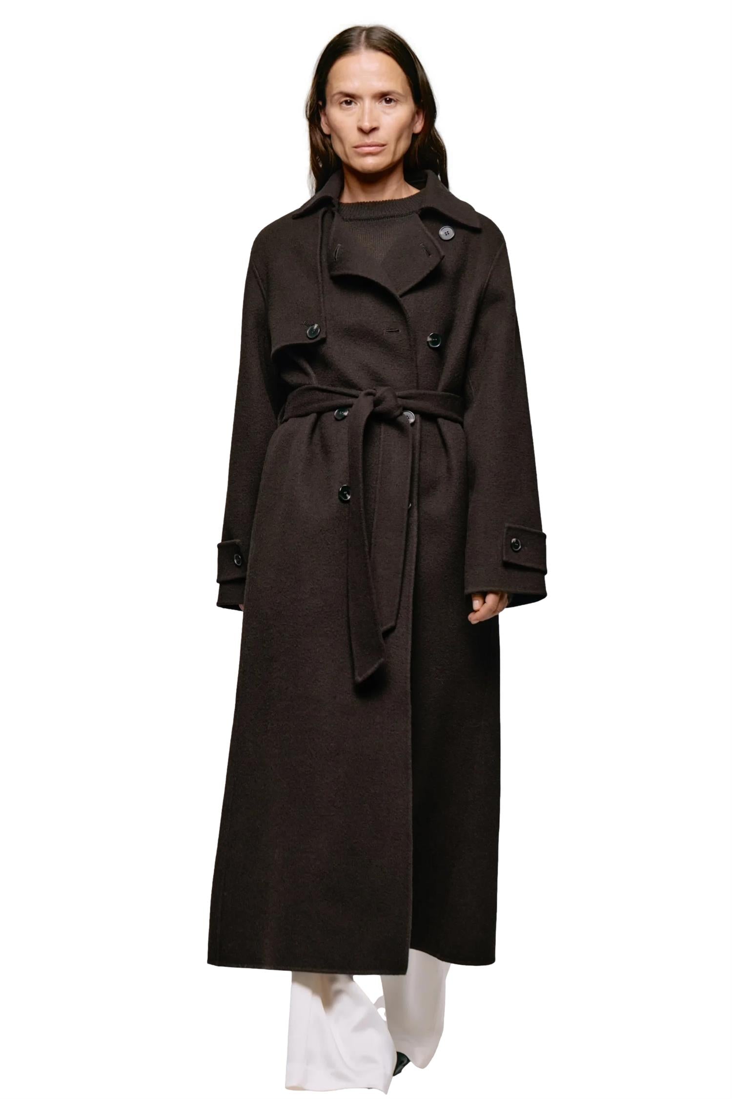 Julie Josephine Thale Wool Trenchcoat Jakke Mørkebrun - modostore.no