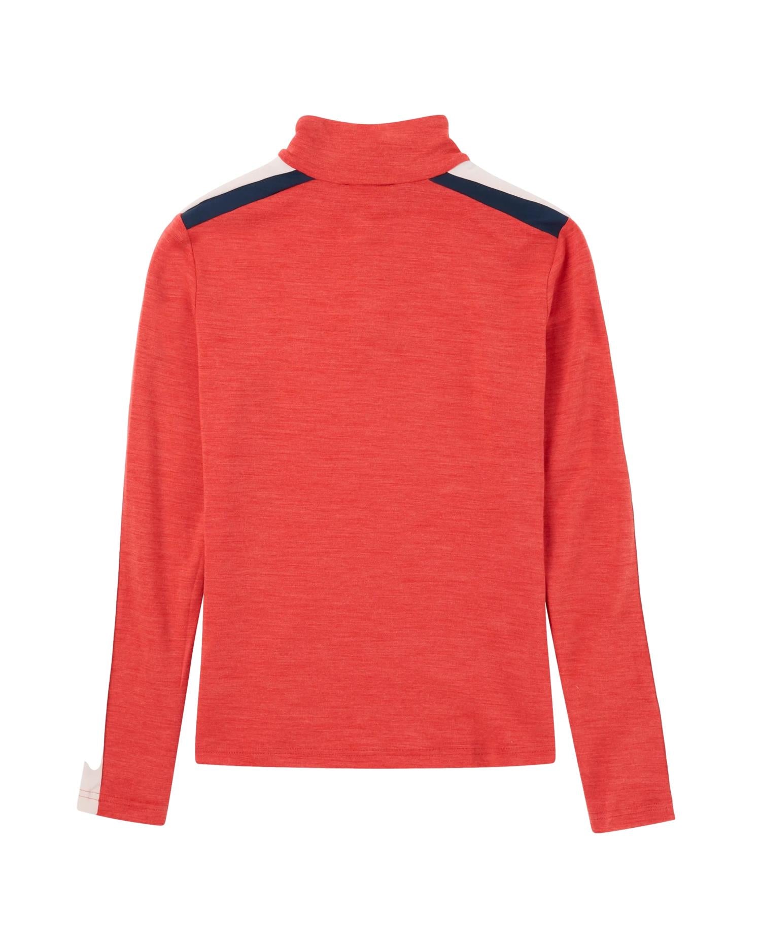 Amundsen 5Mila dame genser med half zip og stripemønster i rødt, myk og komfortabel ullgenser for kvinner