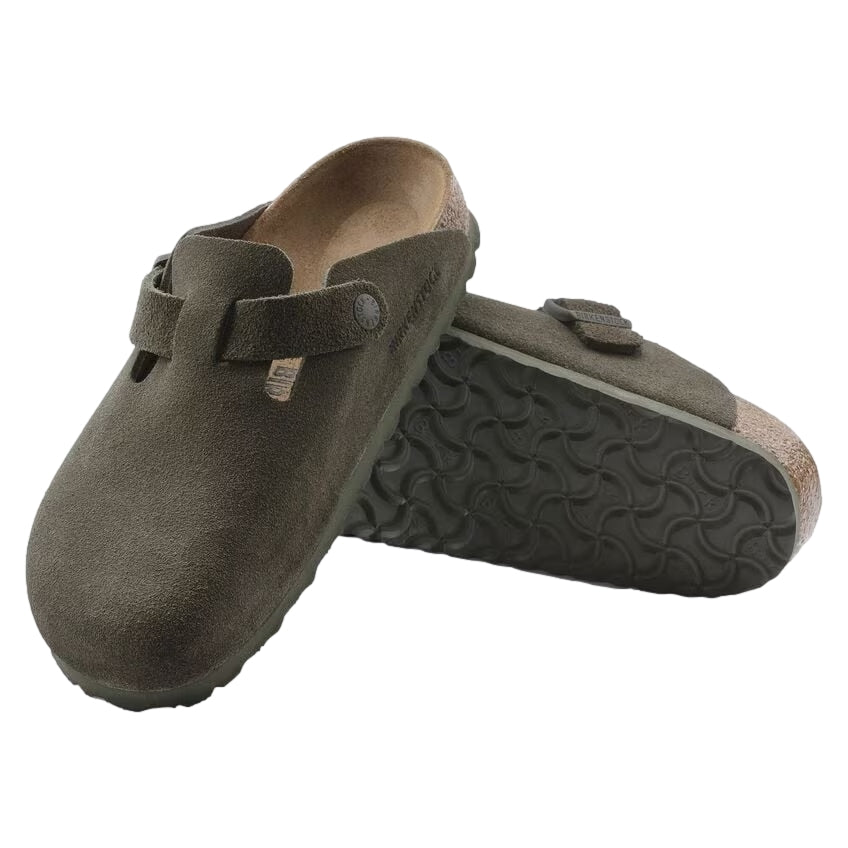 Birkenstock Boston Suede sko i grønn med regulært design, laget av mykt semsket skinn.