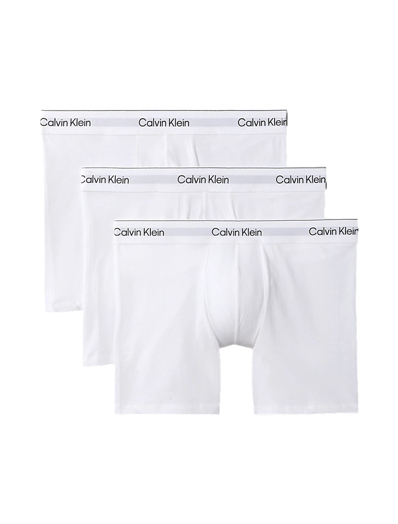 Hvite Calvin Klein Underwear ikon boxershorts i 3-pack, komfortable og stilfulle herre boxer briefs, nærbilde av stoff og passform