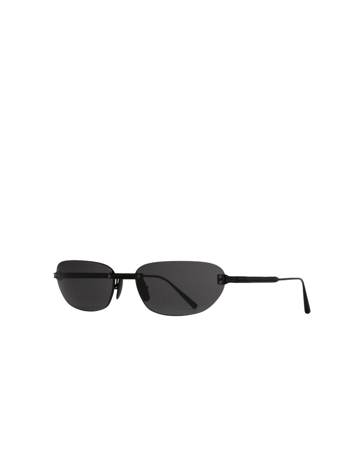 Chimi Eyewear rimless oval solbriller med svarte innfatning og tynne rammer, elegante og moderne design.