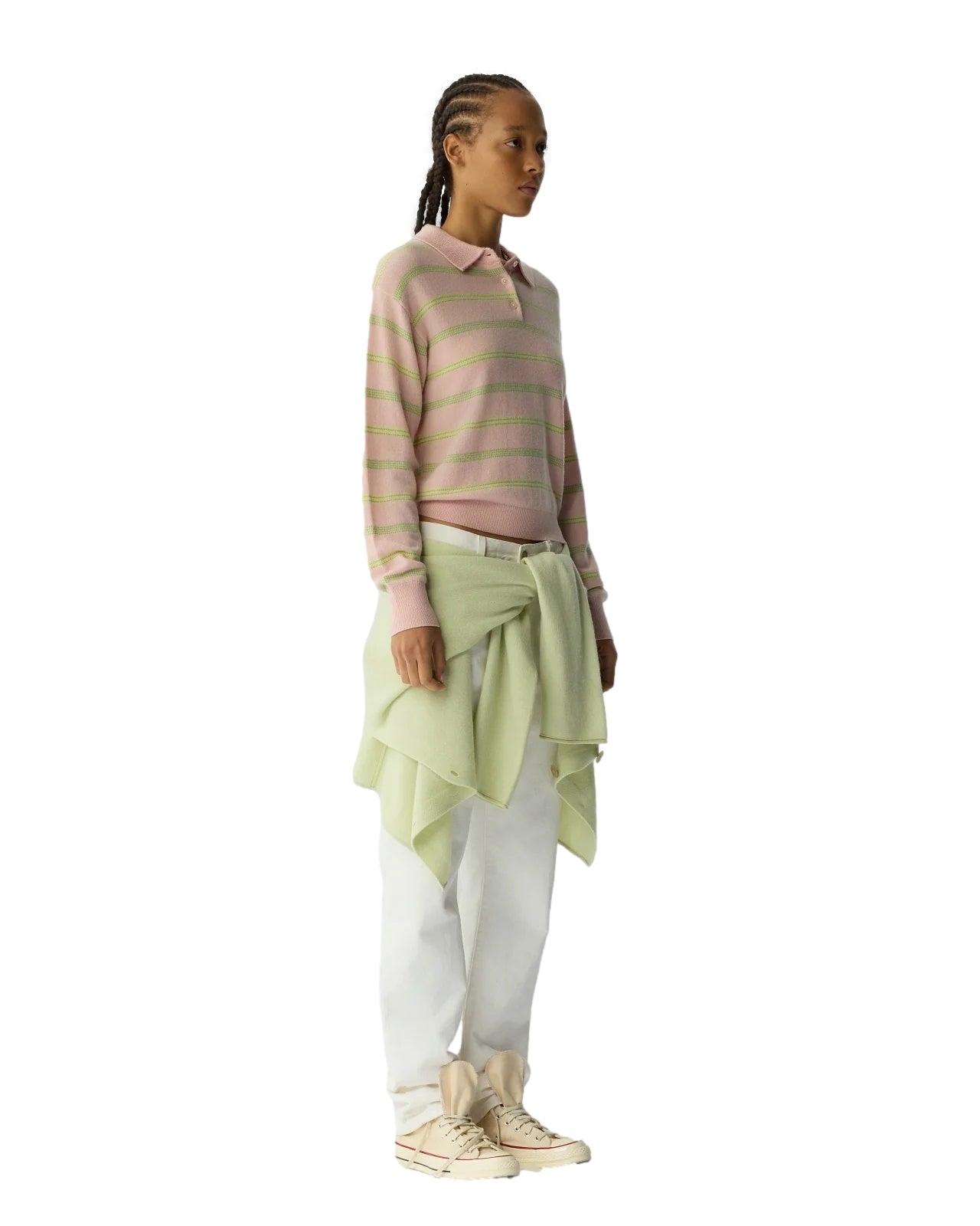 Guest In Residence collegiate stripe polo genser i rosa og grønn med stripemønster, for en klassisk og sporty stil.