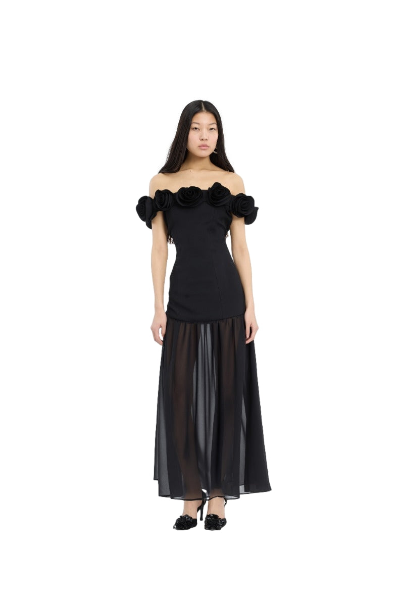 ROTATE Crepe Maxi Flower Dress Kjole Sort