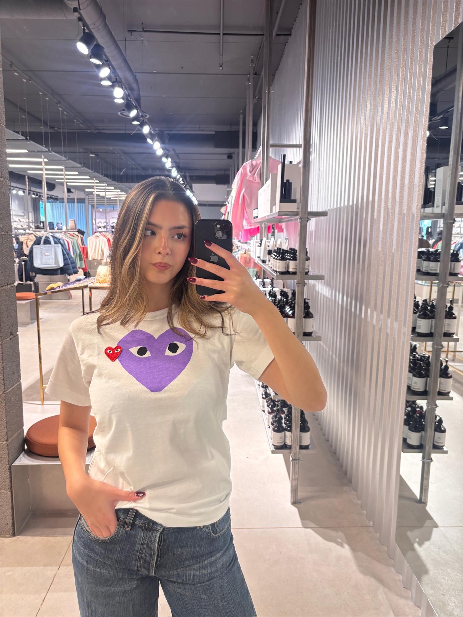 Comme des Garcons Play U T-shirt Red Emblem Knit T-shirt Hvit Og Lilla - modostore.no