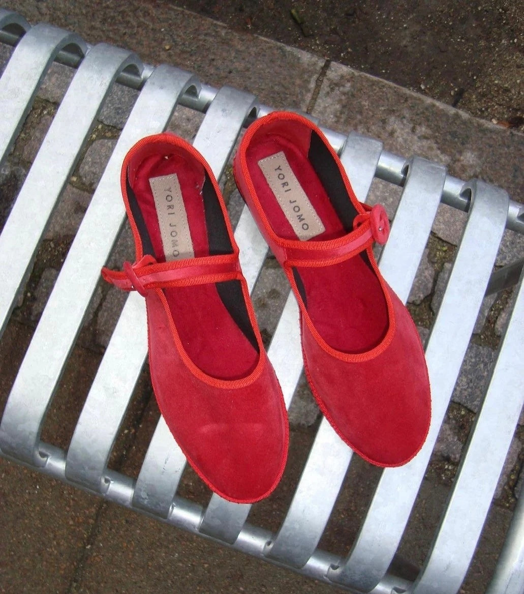 Yori Jomo Mary Jane Flats Velluto Rosso Sko Rød