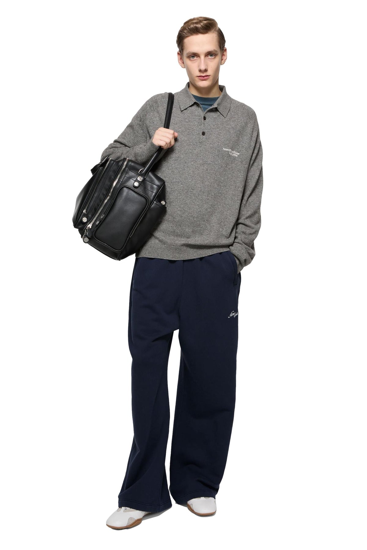 Acne Wool Knit Polo Genser Grå