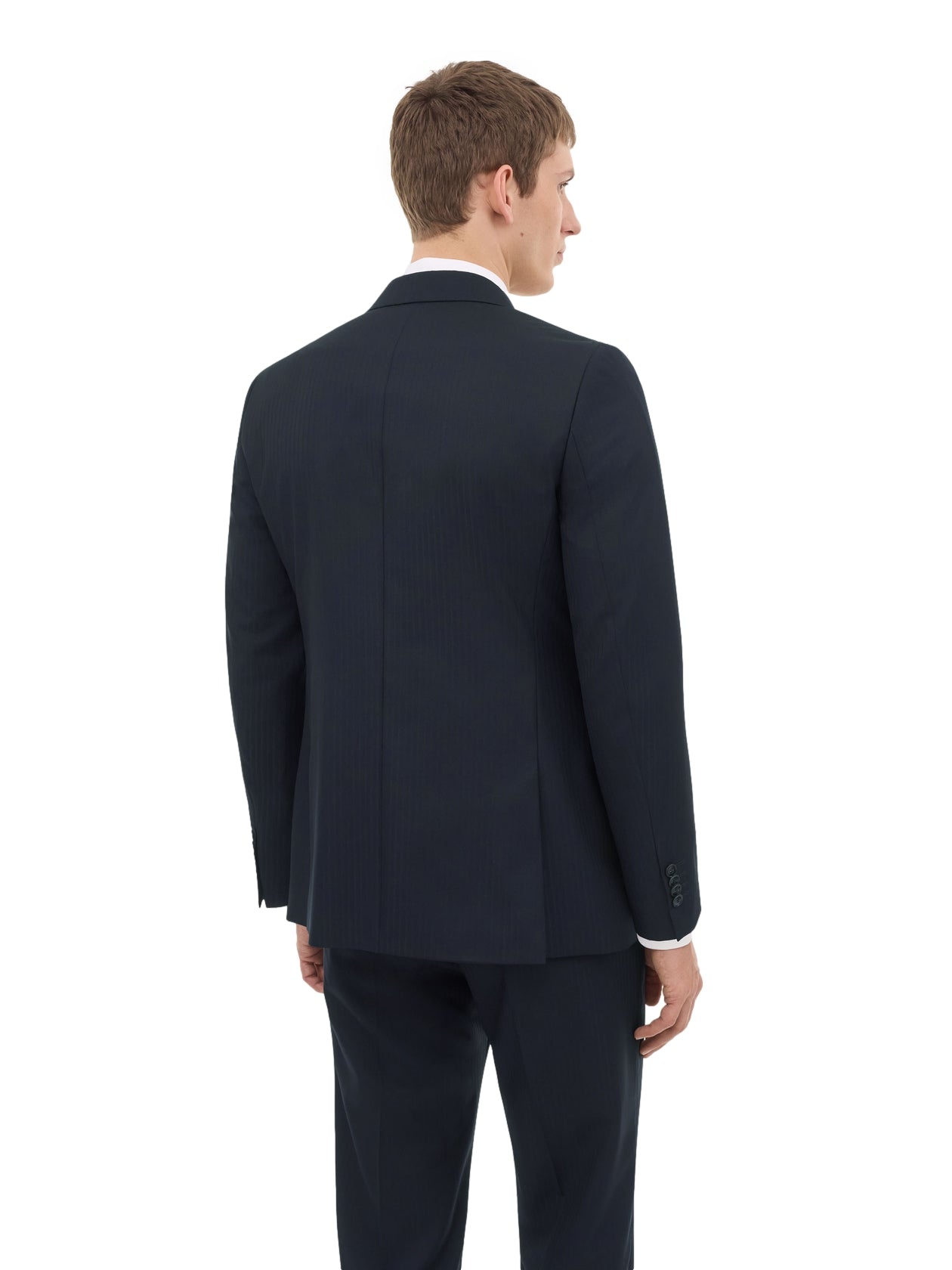Navy Tiger of Sweden Joshwa stripete ullblazer, elegant og perfekt for formelle anledninger, vises på bildet.