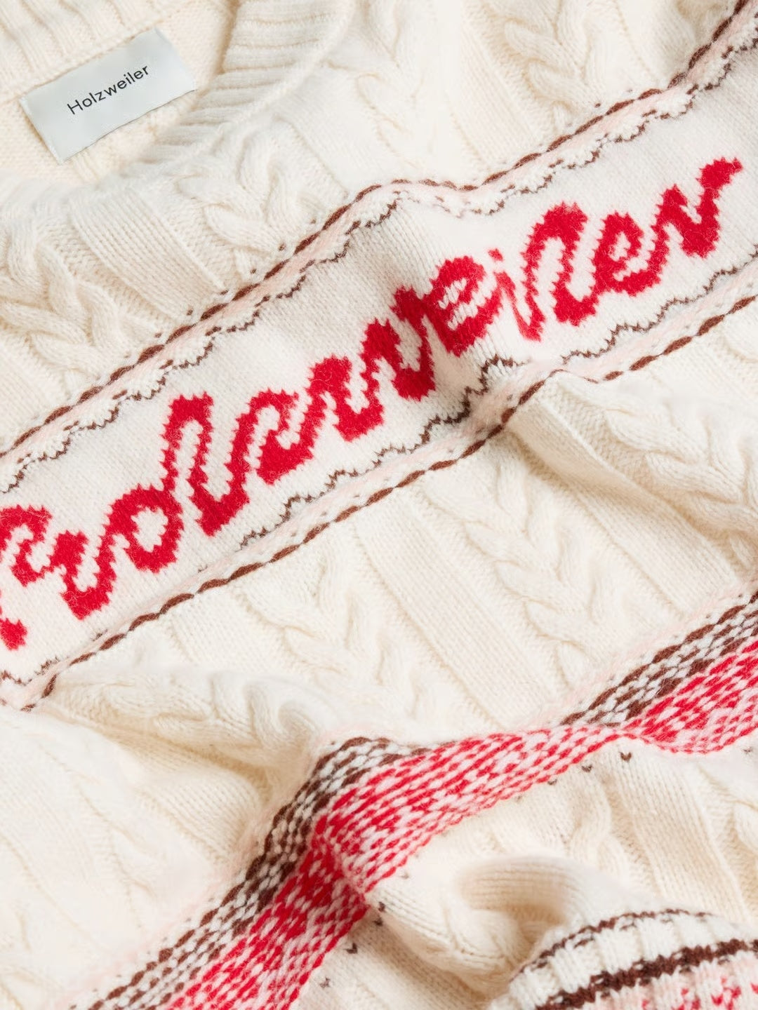 Holzweiler W. Holzweiler Logo Crew Genser Beige Og Rød - modostore.no