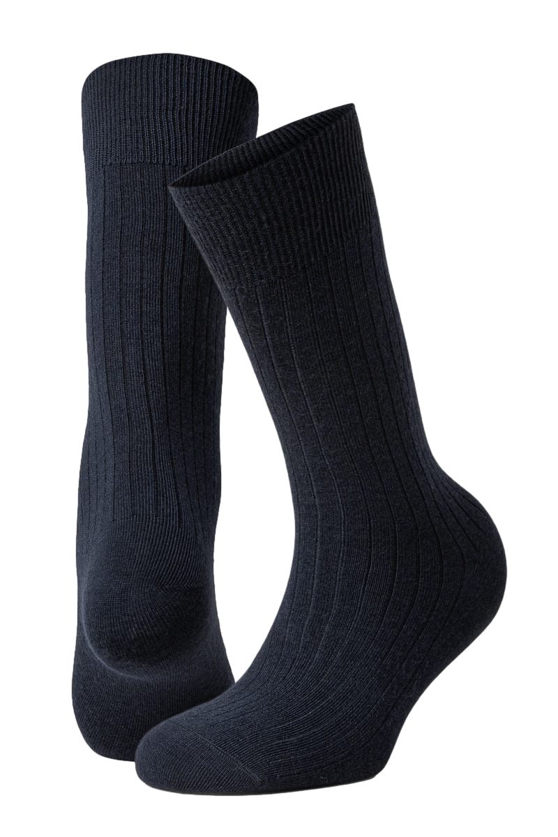 Panos Emporio 2PK Calle Premium Mercerized Wool Rib Sokker Mørkeblå - modostore.no