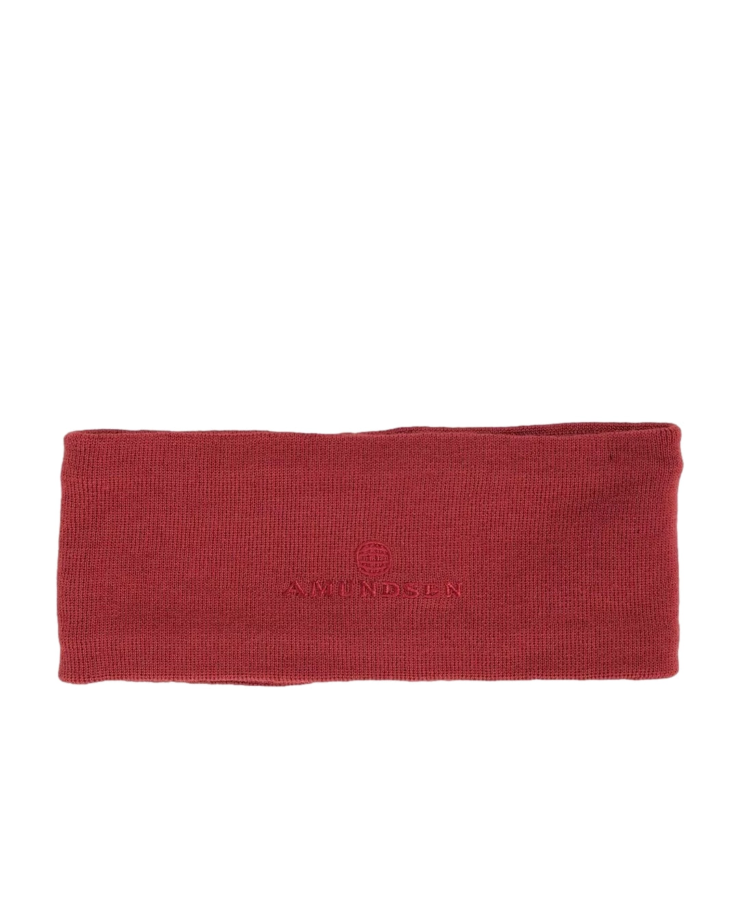 Rødt Amundsen panneband, mykt og komfortabelt, brukt som hodeplagg for varme og stil.