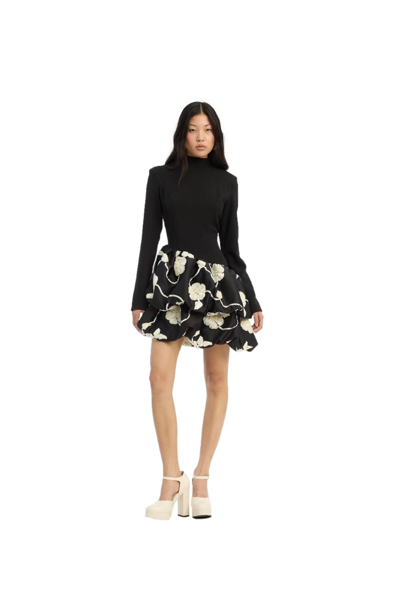 ROTATE 3D Flower Bubble Dress Kjole Sort Og Hvit