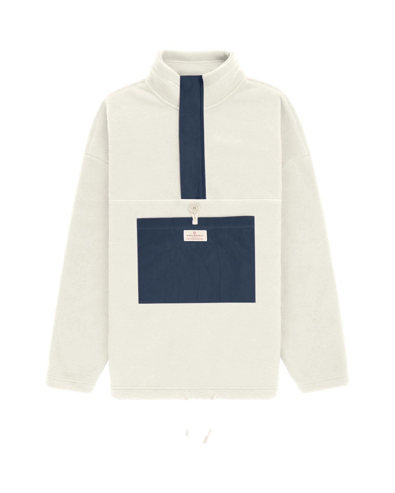 Amundsen V-bond Waxed Fleece Mens Genser Hvit Og Mørkeblå