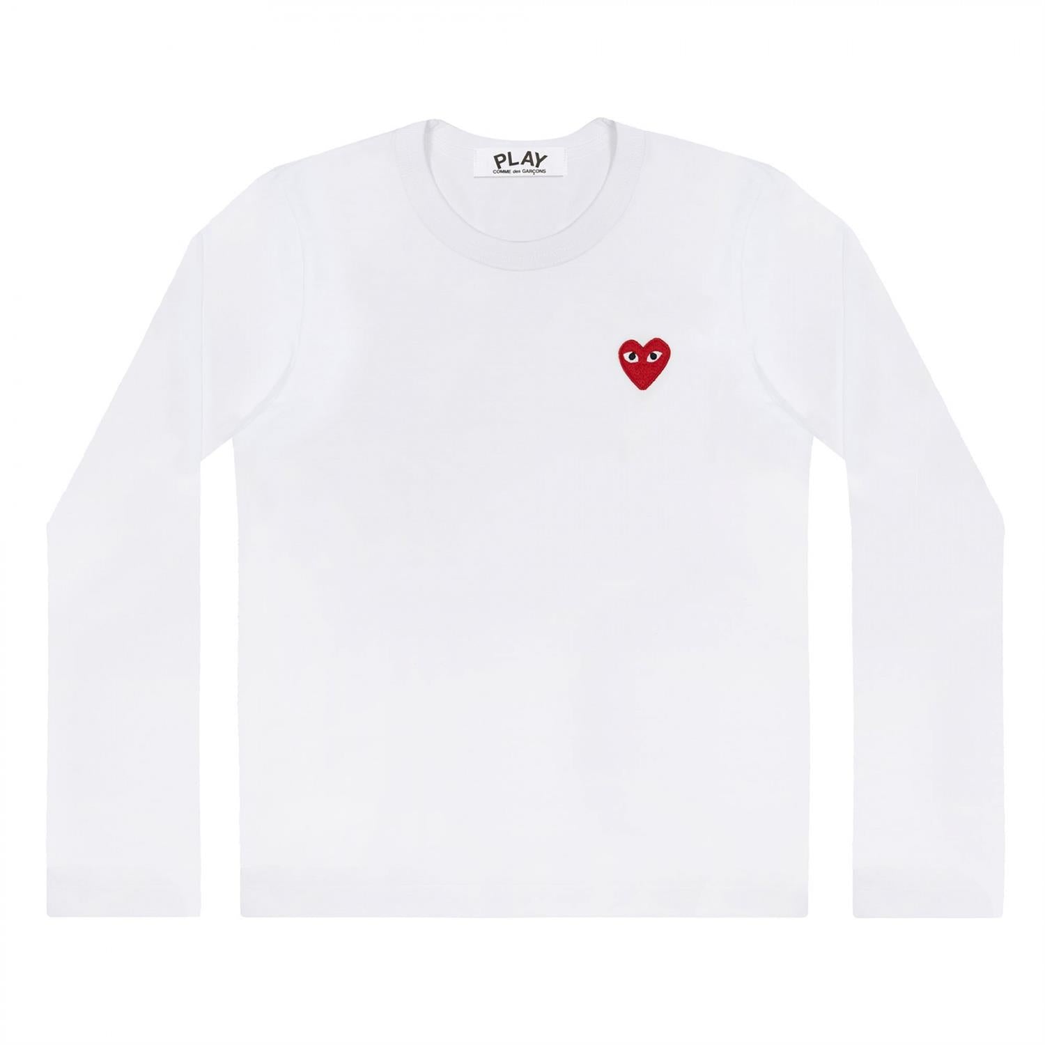Comme des Garcons Play Unisex T-Shirt LS Red Emblem Genser Hvit - modostore.no