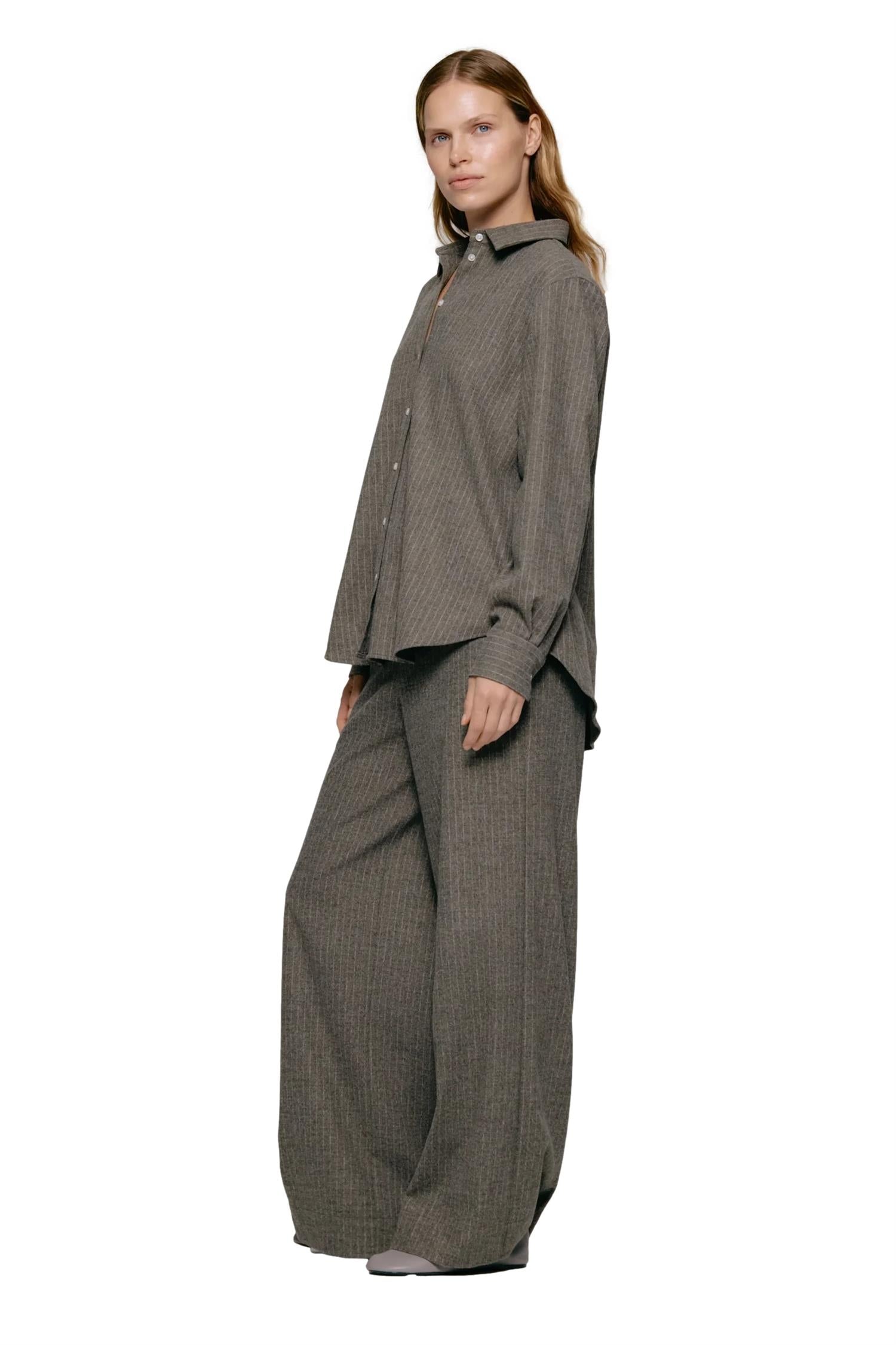 Julie Josephine Sophie Wool Blend Shirt Skjorte Gråbrun - modostore.no
