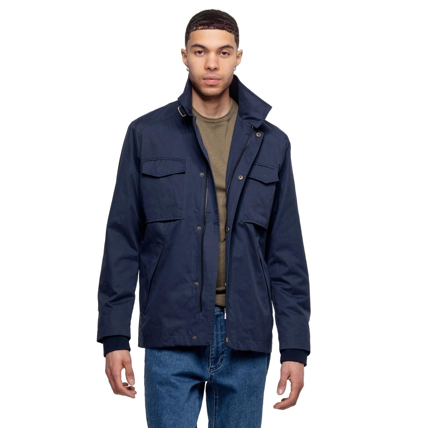 Johnny Love Rollins Mid Jacket marinefarget jakke med glidelås og lommer, perfekt for vinterbruk.