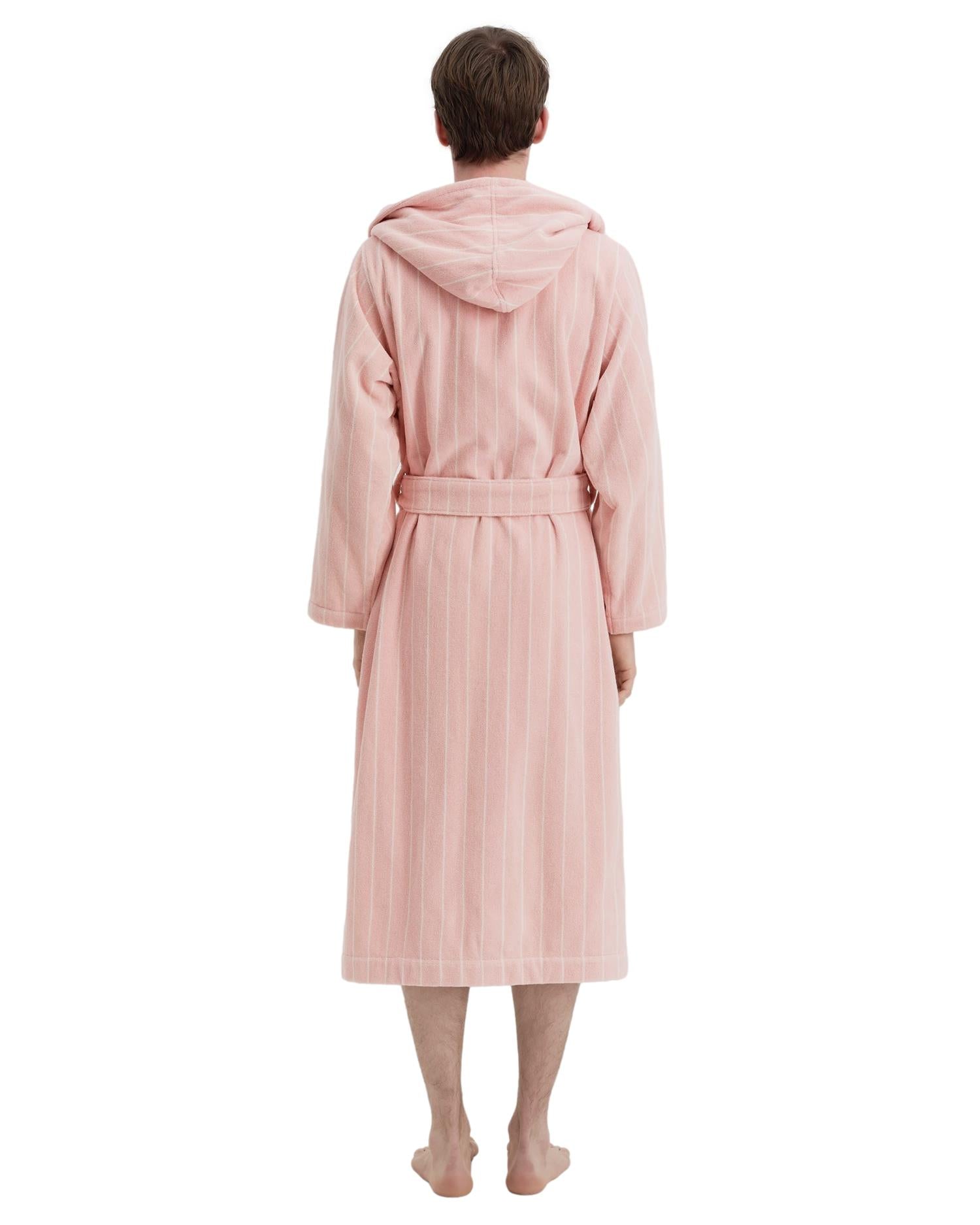 Tekla Hooded Bathrobe Shaded Pink Stripes Undertøy Morgenkåpe Stripet Rosa