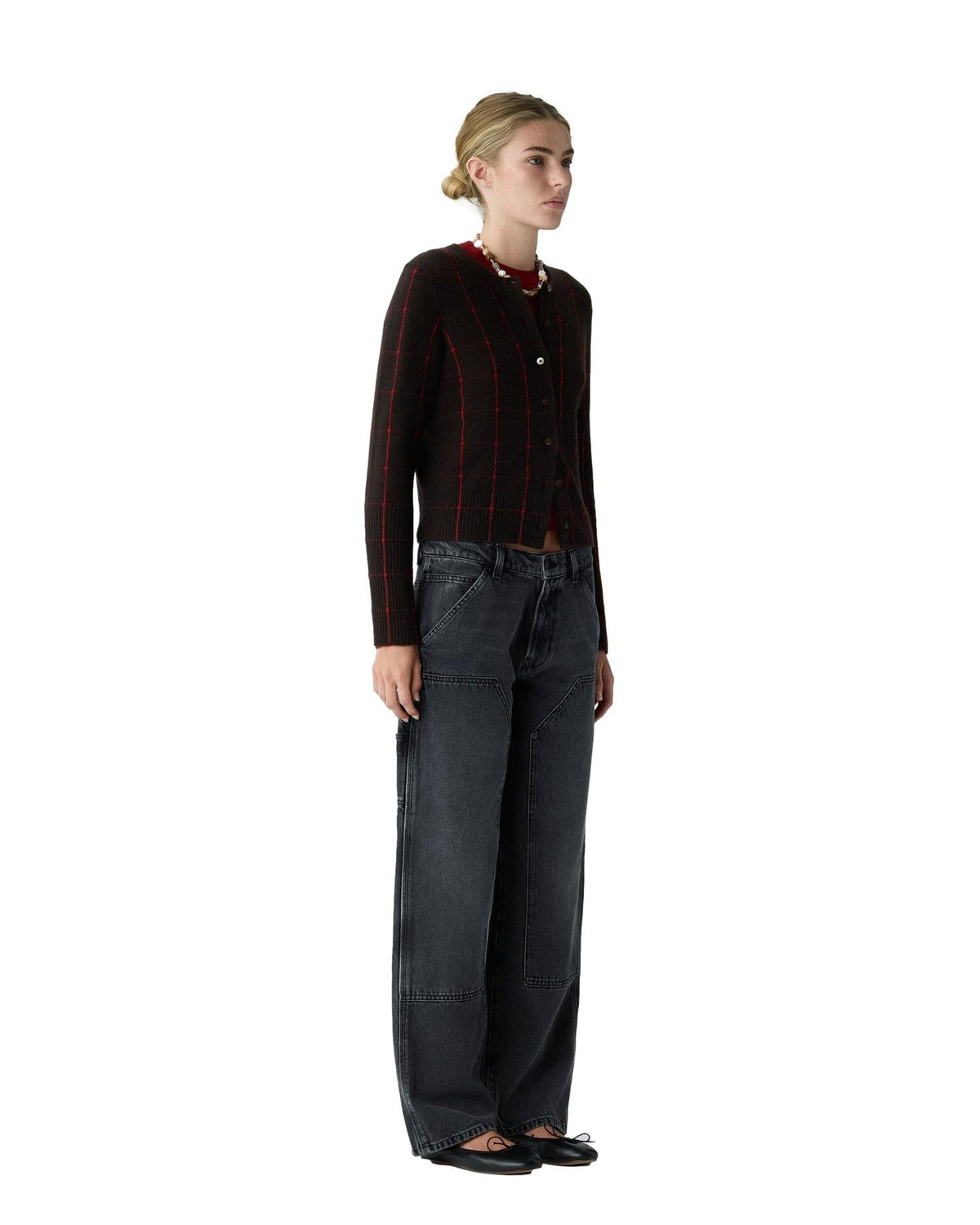 Guest In Residence Jane Checker Cardigan Burnt Cocoa/Carmine Cardigan Brun
