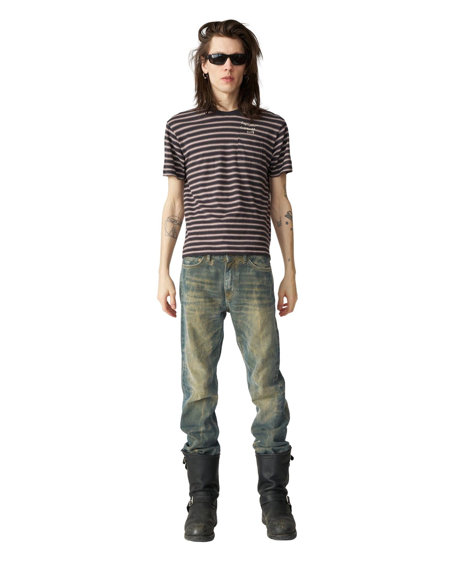 Stockholm Surfboard Club Franz Pocket Tee T-shirt Brun Striper