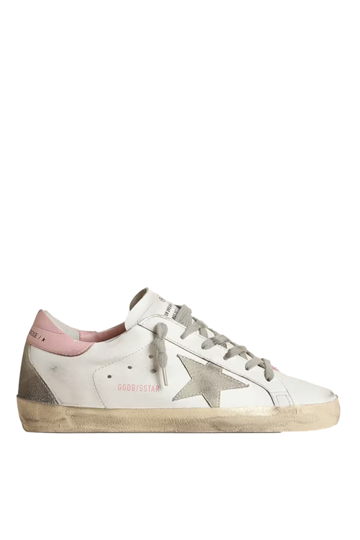Golden Goose Super-Star With Gray Suede Star And Pink Leather Heel Tab Sko Hvit Og Rosa - modostore.no
