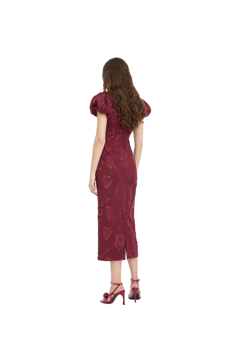 ROTATE Jacquard Midi Puffy Dress Kjole Burgunder
