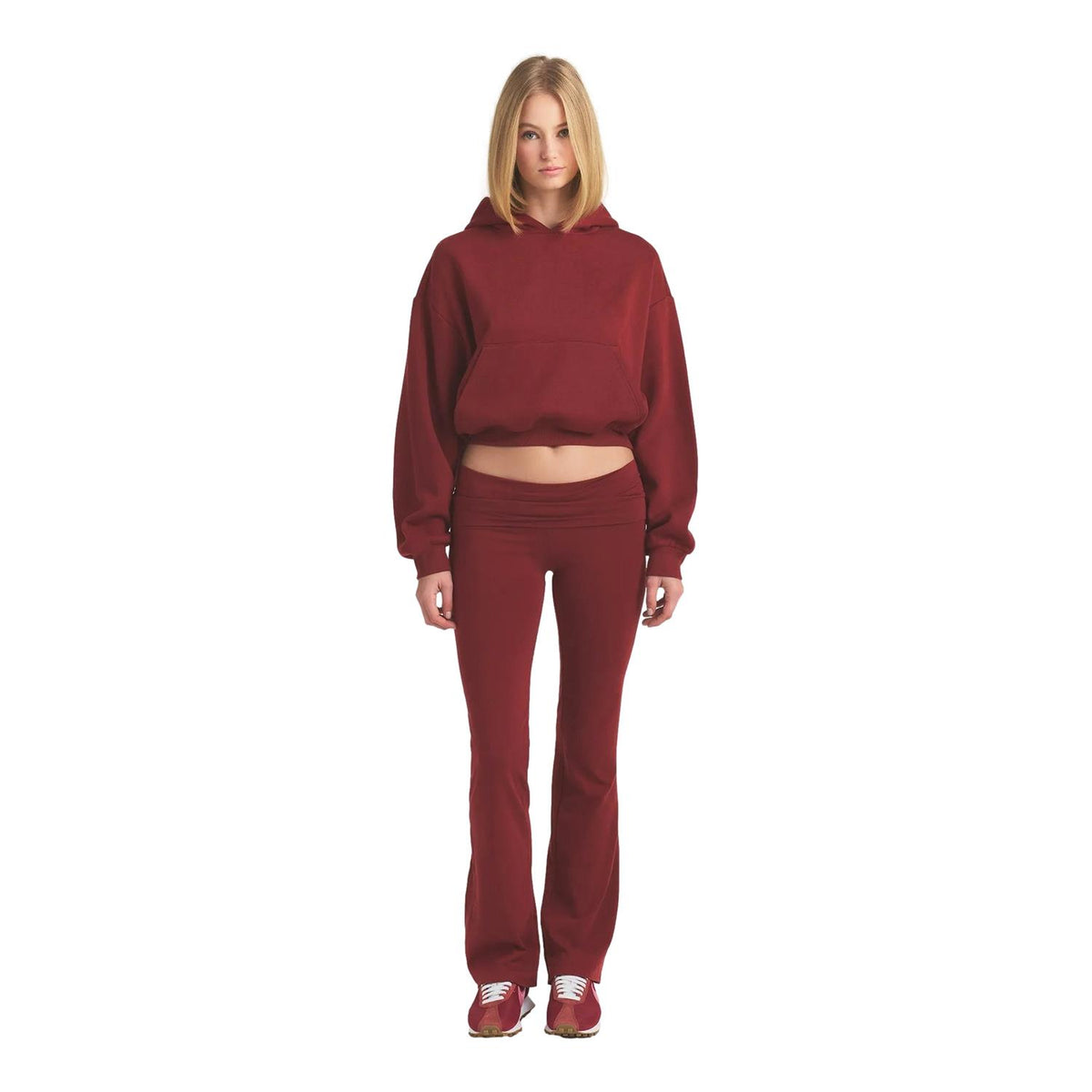 SKIMS Cotton Jersey Foldover Pant i merlot, myk bukse med brettet linning langs midjen