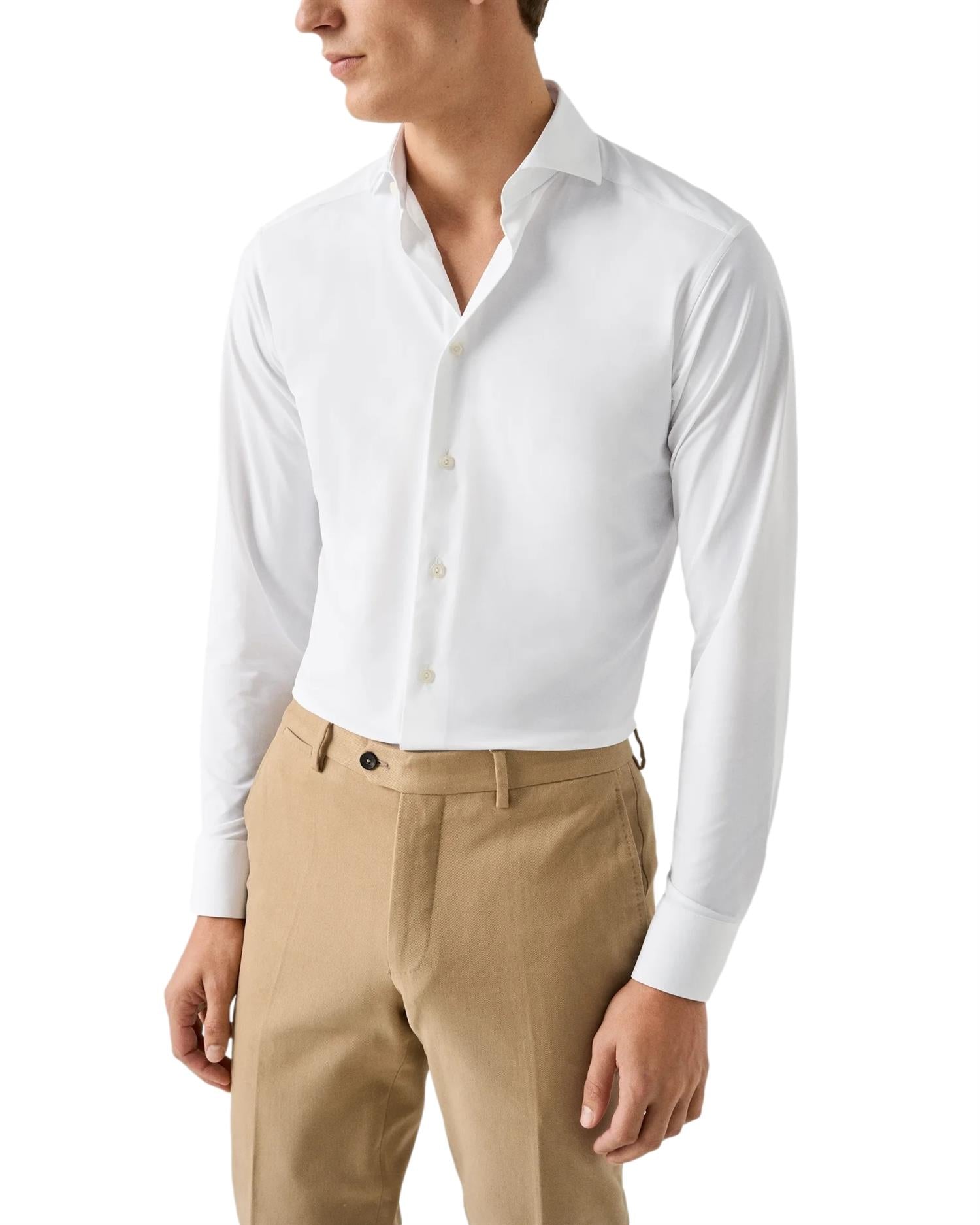 Eton Semi Solid Four-Way Stretch Shirt Skjorte Hvit - modostore.no