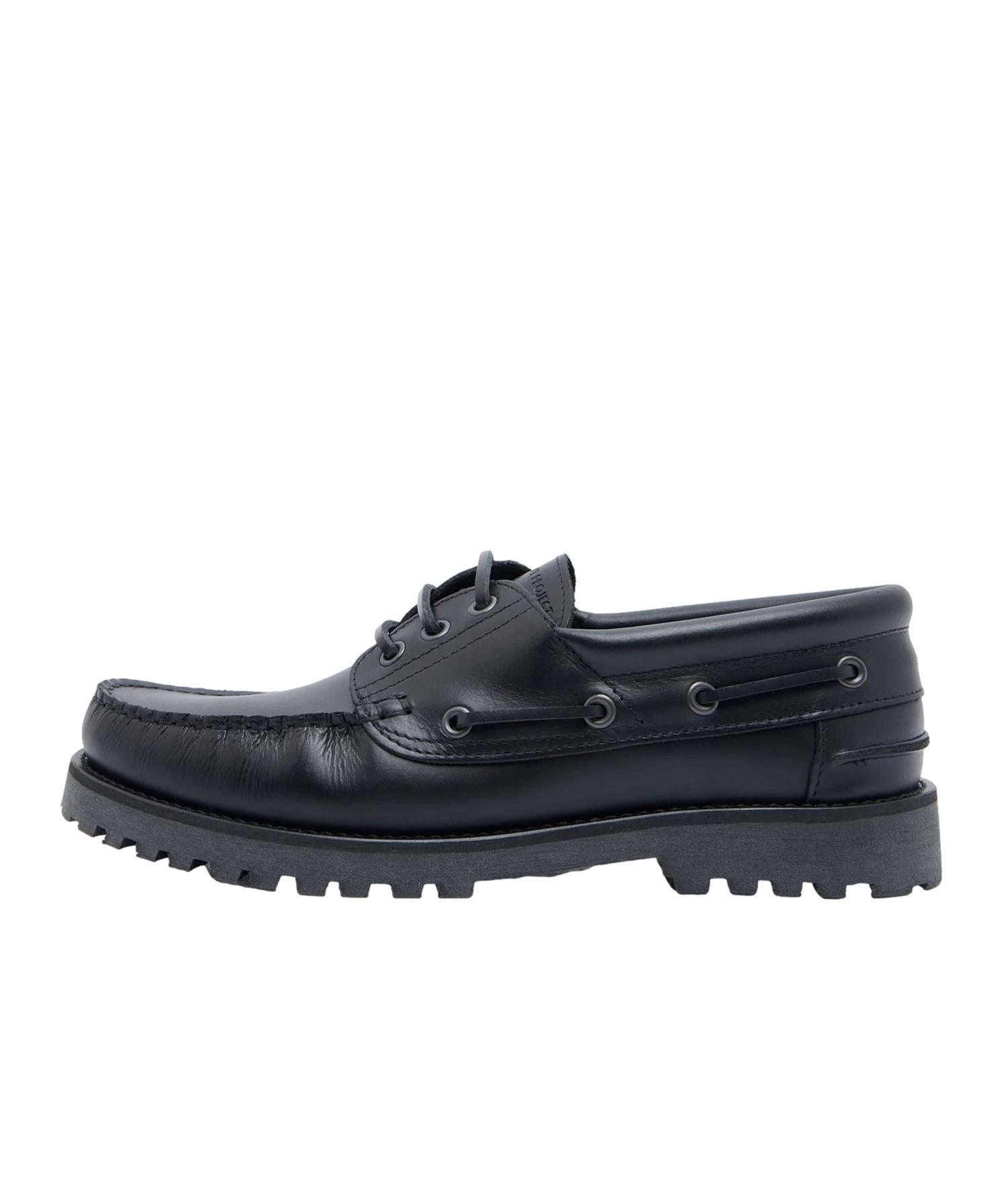 Garment Project Ollie Boat Shoe Black Leather Sko Sort