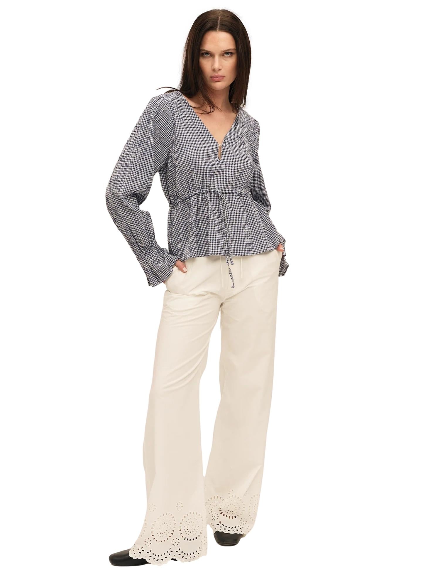 Once Untold Indiana Ribbon Blouse Topp Hvit Og Blå - modostore.no