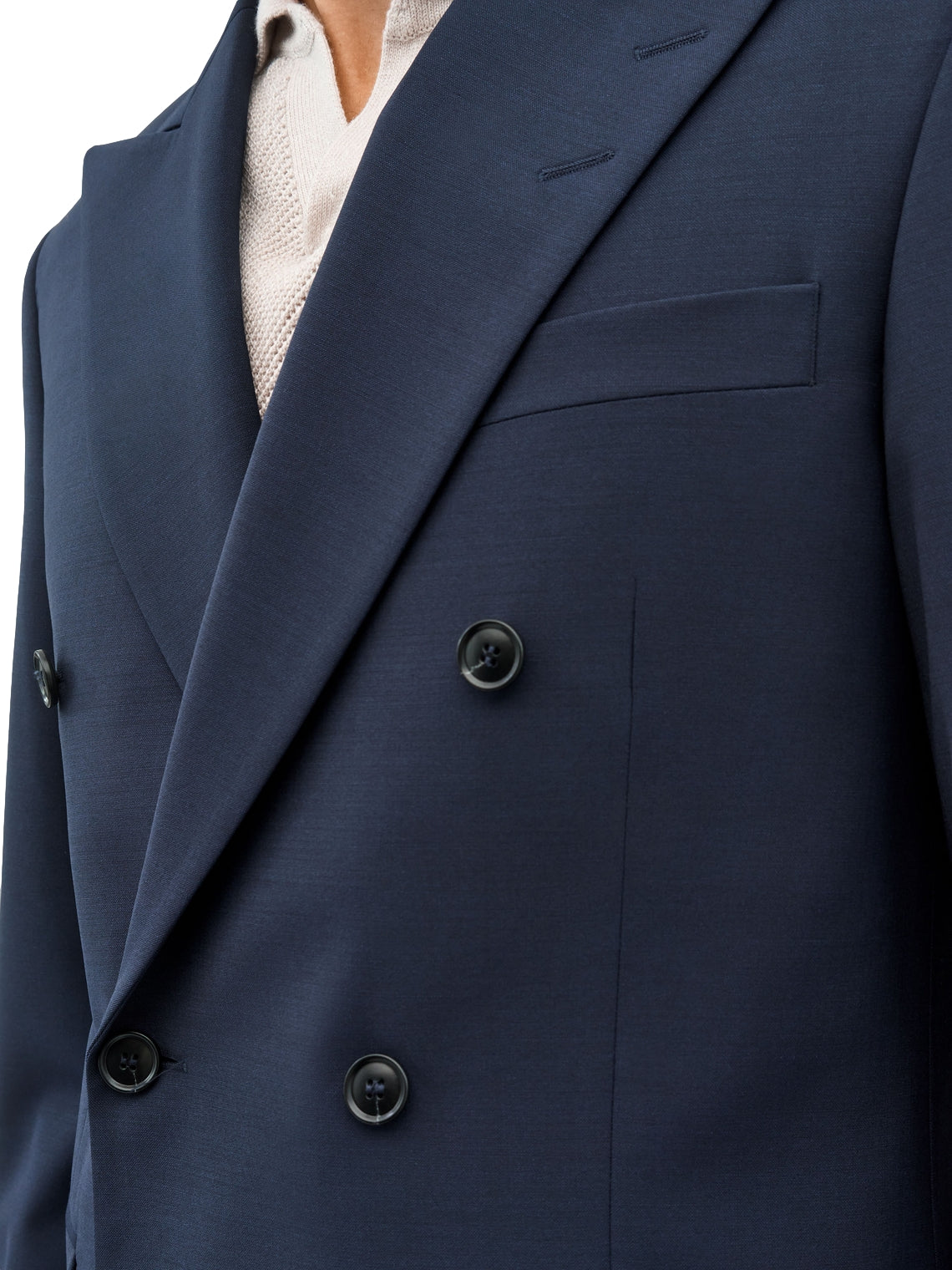 Marineblå Tiger of Sweden dressjakke i double-breasted stil med krage og lange ermer, detaljerte knapper og elegant passform.