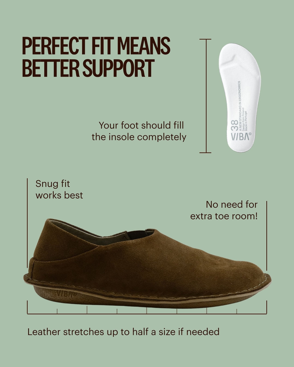 VIBAe Zuma Bio Suede Bosco Khaki sko i kamelfarget skinn med myk tekstur og komfortabel passform