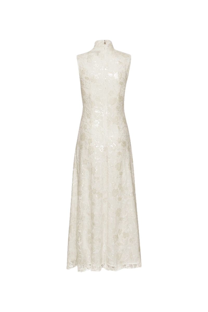 ROTATE Lace Sequin Maxi Dress Kjole Off-White - modostore.no
