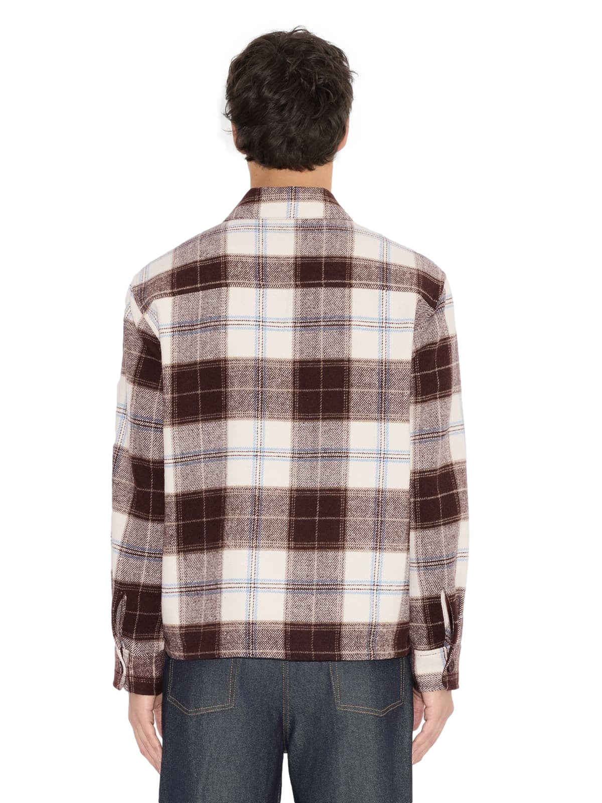 Holzweiler Mildew Check overshirt i brun med rutete mønster, langermet herre-overshirt i bomullsstoff.