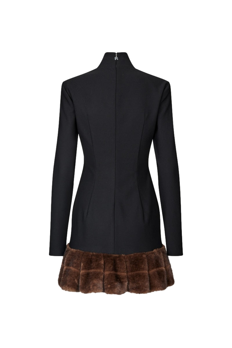 ROTATE LS Faux Fur Trim Dress Kjole Sort