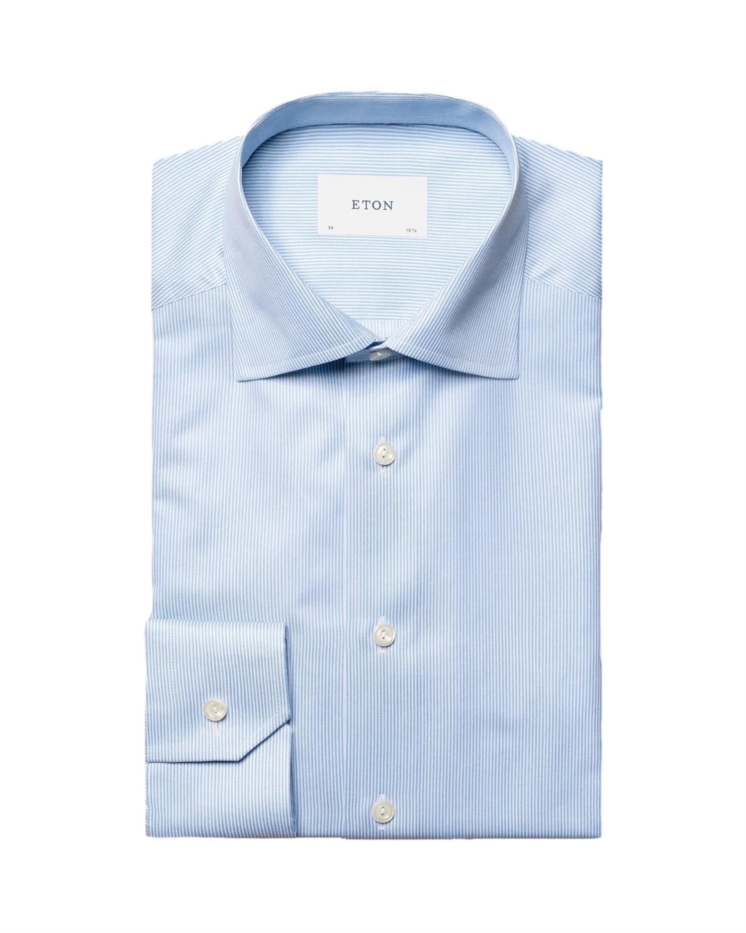 Eton Fine Stripe Signature Twill Shirt Skjorte Lyseblå Striper - modostore.no